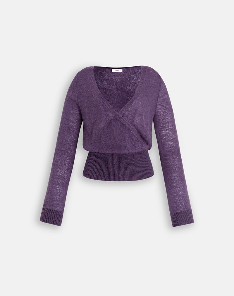 Image of Nilza Wrap Top in Knit Dark Purple