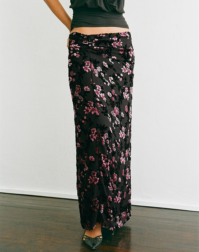Image of Nirbana Maxi Skirt in Devore Floral Black