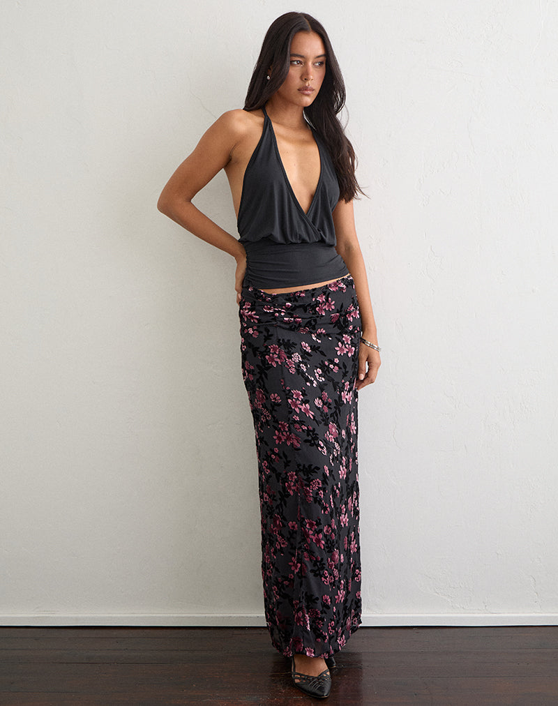 Image of Nirbana Maxi Skirt in Devore Floral Black