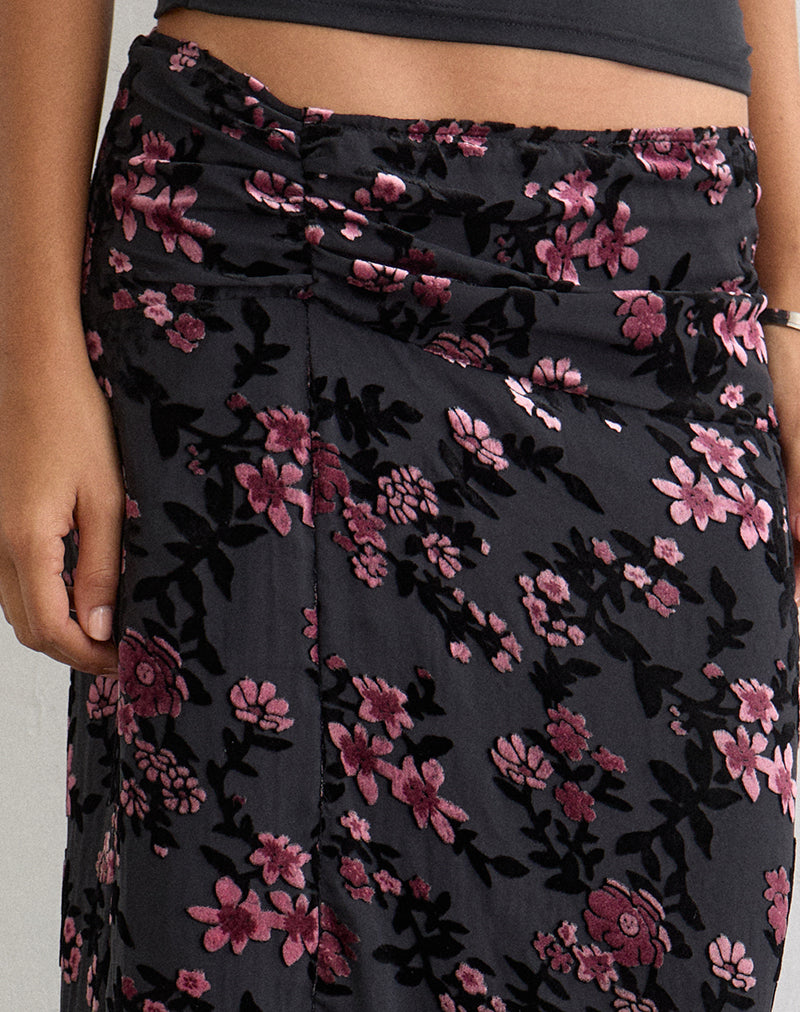 Image of Nirbana Maxi Skirt in Devore Floral Black