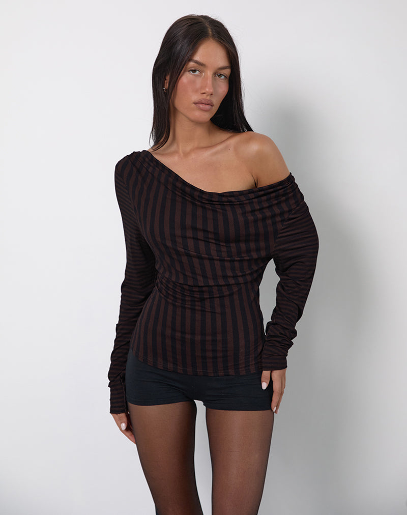 Nirmala Top in Diagonal and Mini Stripe Maroon