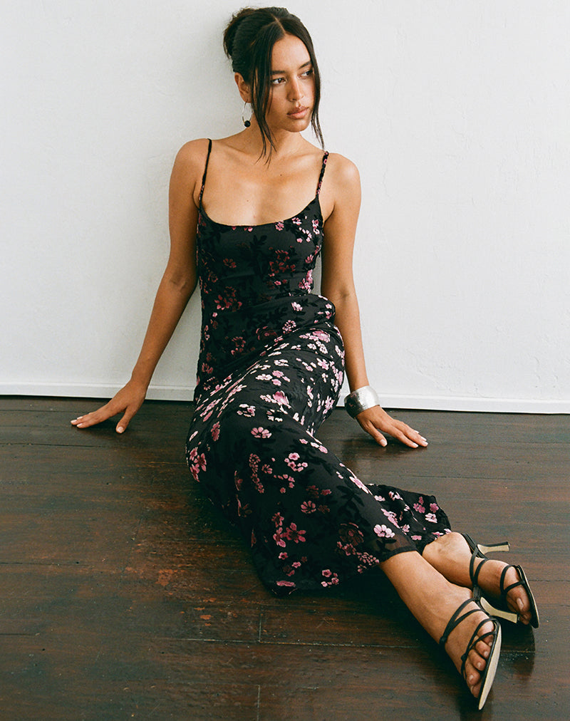 Image of Nismara Maxi Dress in Devore Floral Black