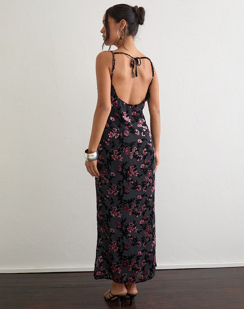 Image of Nismara Maxi Dress in Devore Floral Black