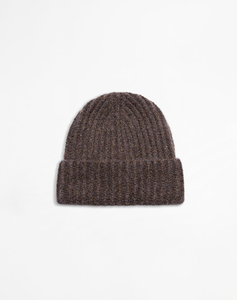 Brown Knit Foldover Beanie Hat | Nivo – motelrocks-com-eur