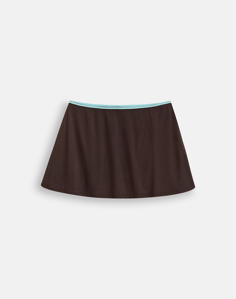 Image of Niyani Mini Skirt in Chocolate with Blue Trim