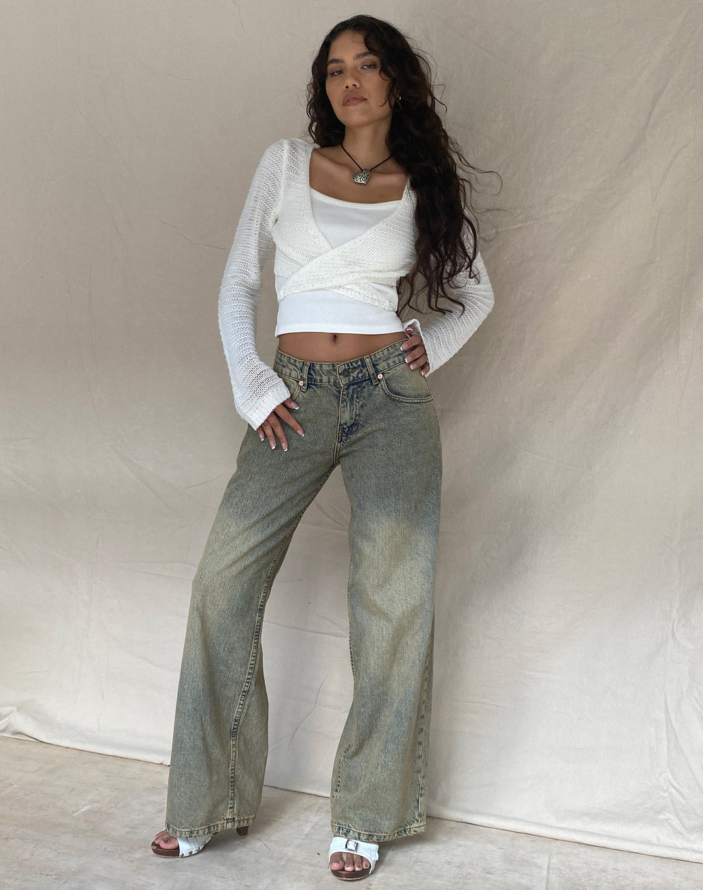 Roomy Extra Wide Leg Low Rise Jeans in Sandy Blue Acid