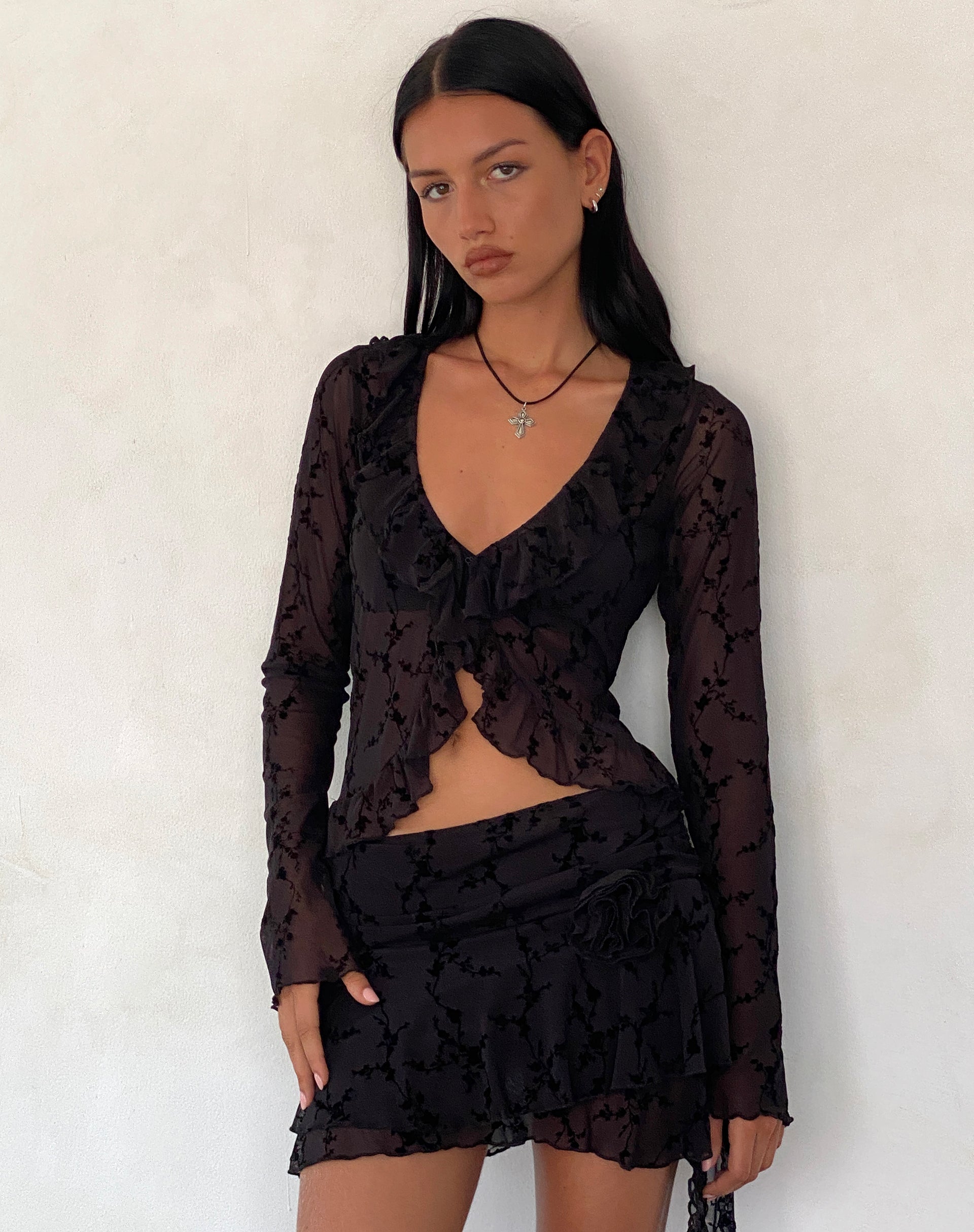 Image of Noemi Cardigan in Mesh Vine Flower Black