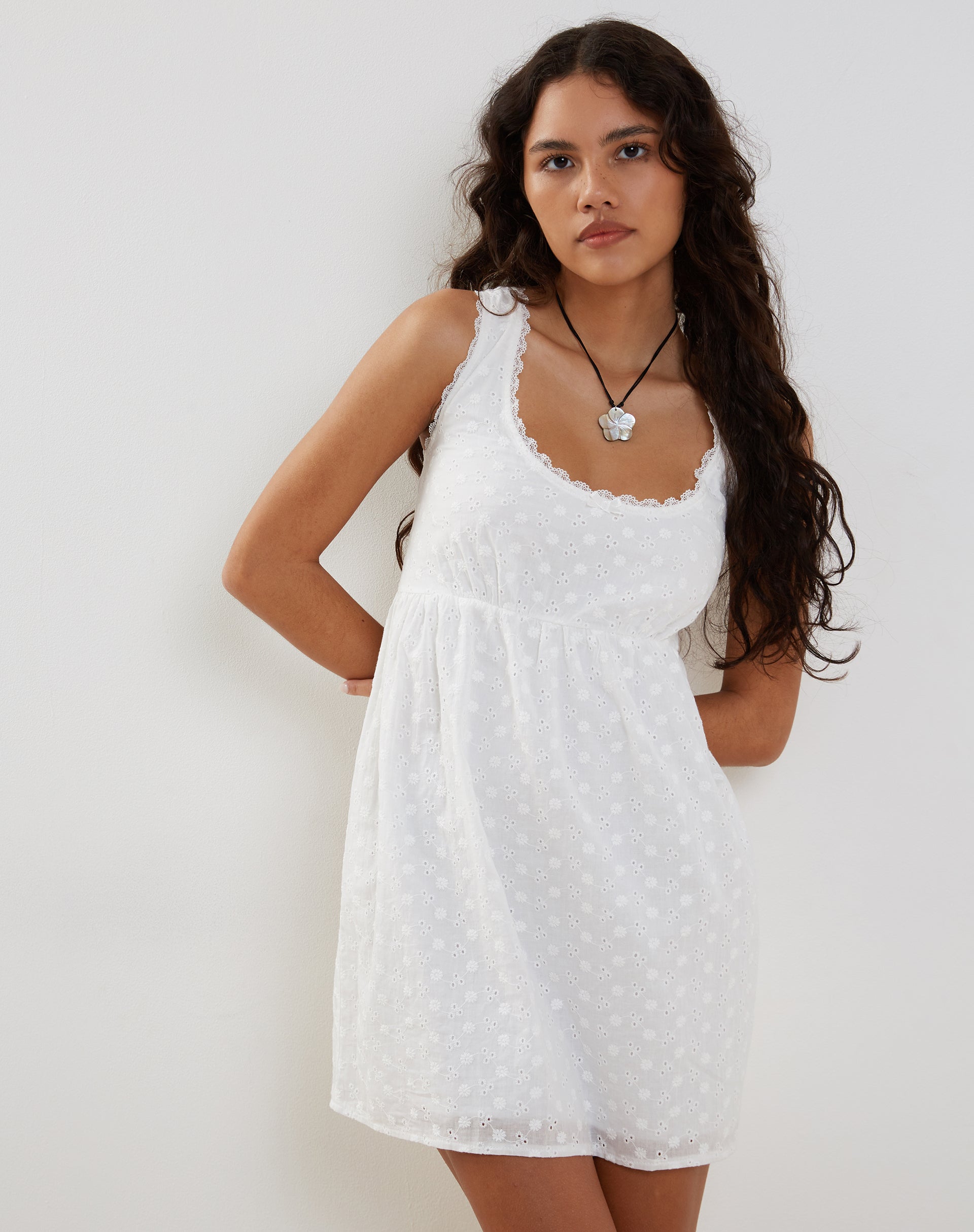 Image of Noja Mini Dress in Broderie Anglaise White