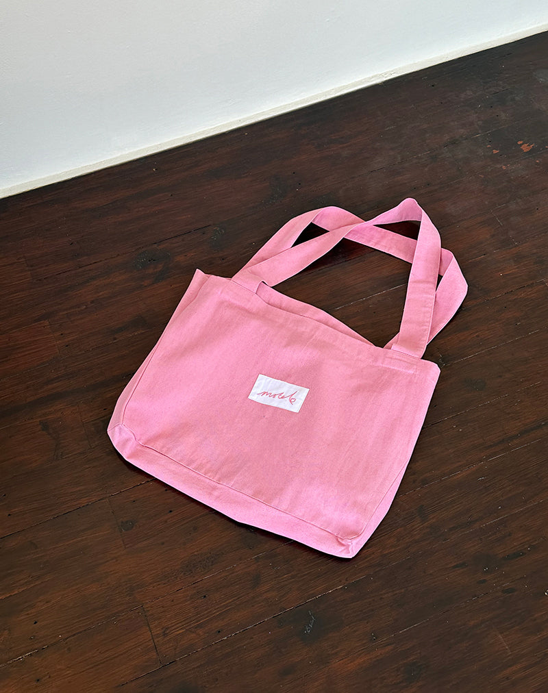 Nola Tote Bag in Flamingo Pink with Motel Love Embroidery