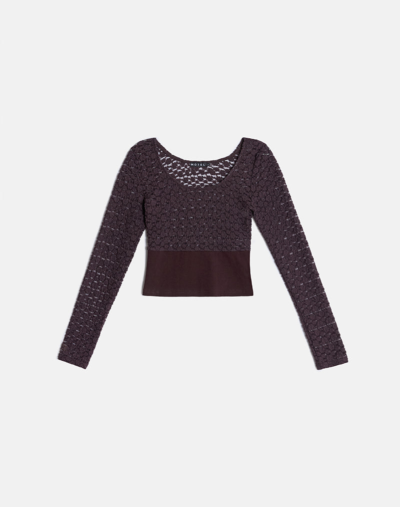 Image of Nolita Ribbed Waist Top in Lace Dark Plum