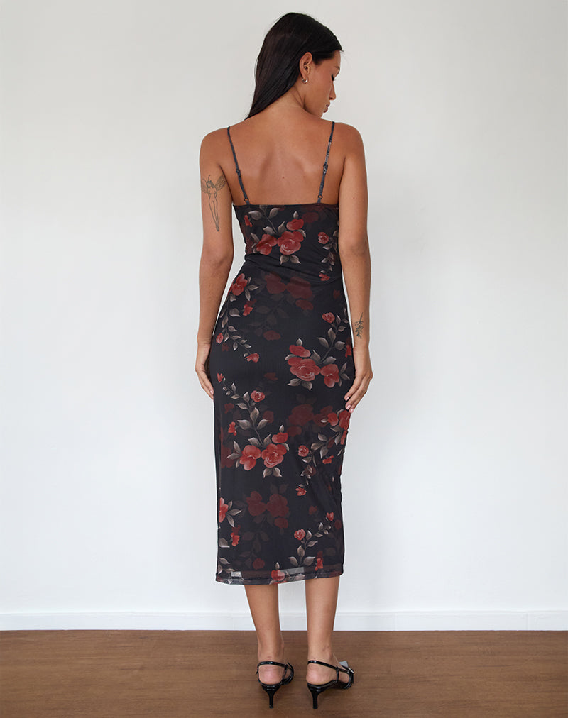 Image of Nori Midi Dress in Watercolour Rose Black