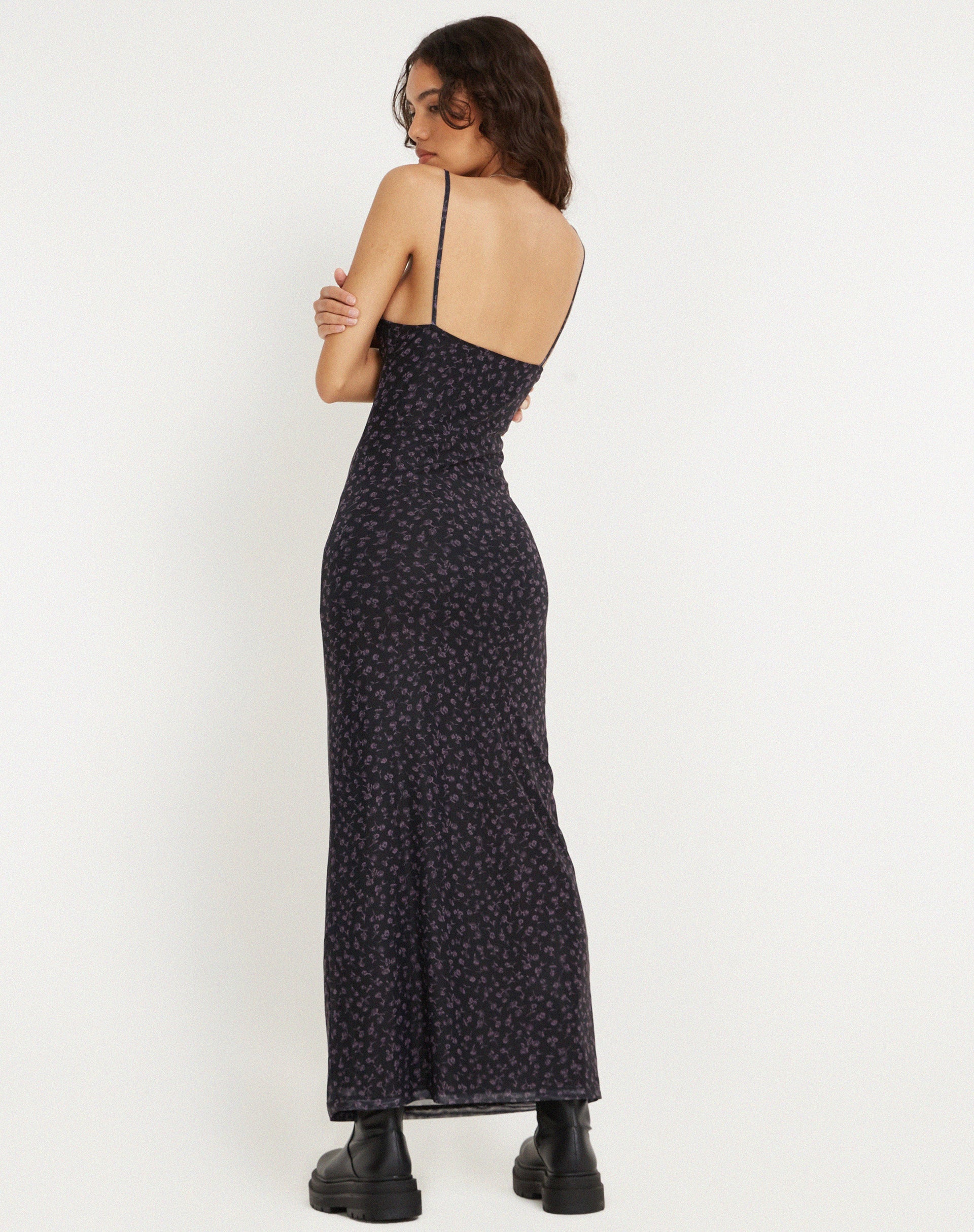 image of Norila Maxi Dress in Dark Ditsy Rose Black