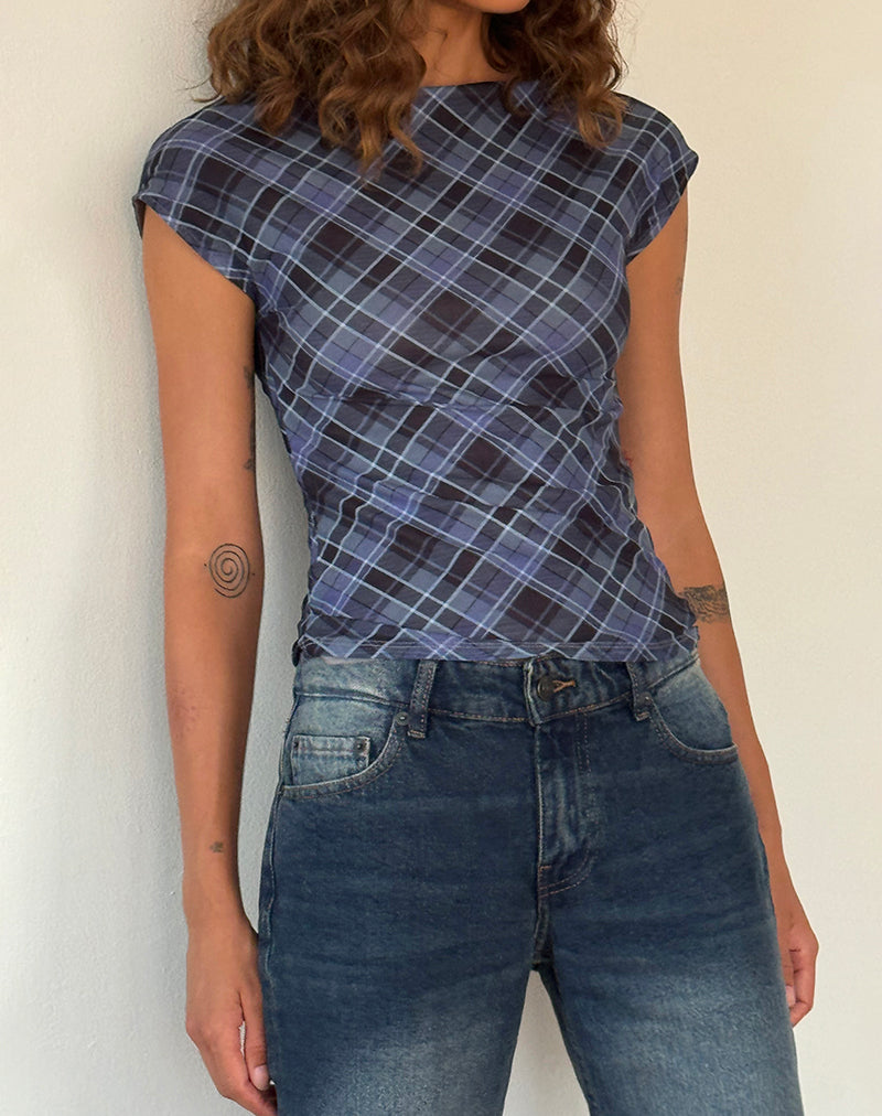 Image of Nova Top in Blue Grey Check Mesh