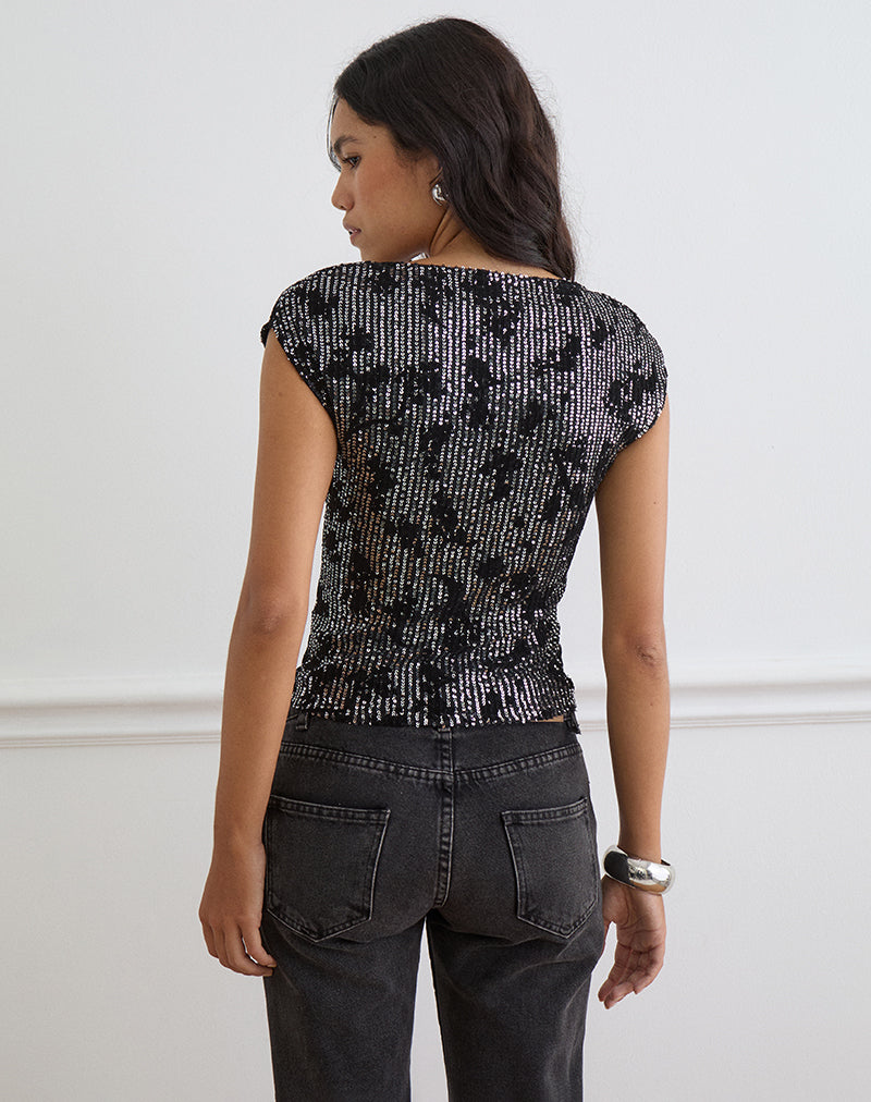 Image of Nova Top in Floral Sequin Black