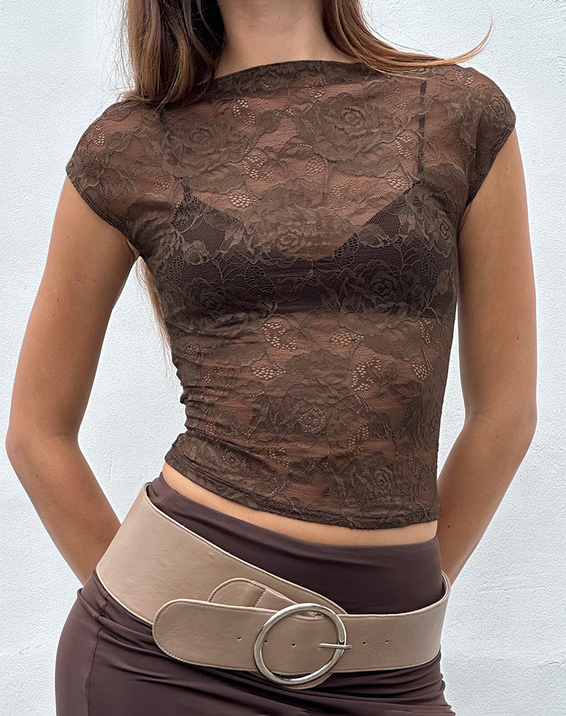 Image of Nova Unlined Lace Top in Dark Brown