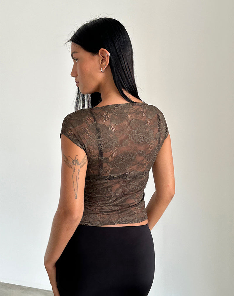 Image of Nova Unlined Lace Top in Dark Brown