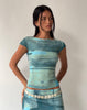 Image of MOTEL X JACQUIE Nova Top in Mesh Green and Blue Abstract Paint Brush