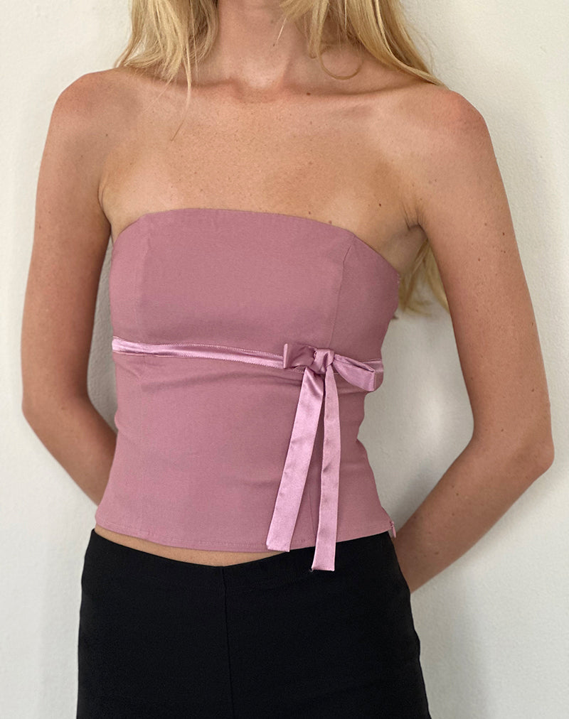 Image of Novita Bow Detail Bandeau Top in Tailoring Dusky Pink