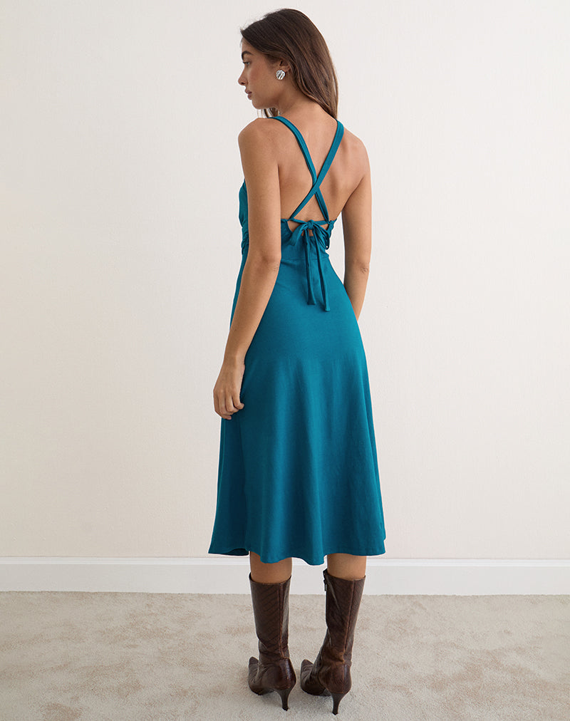 Image of Nunzia Ruched Midi Dress in Rayon Jersey Dark Teal