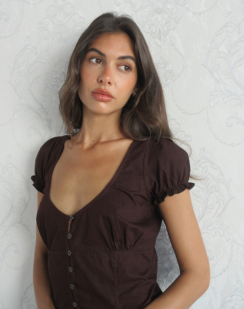 Image of Nurma Blouse in Poplin Bitter Chocolate