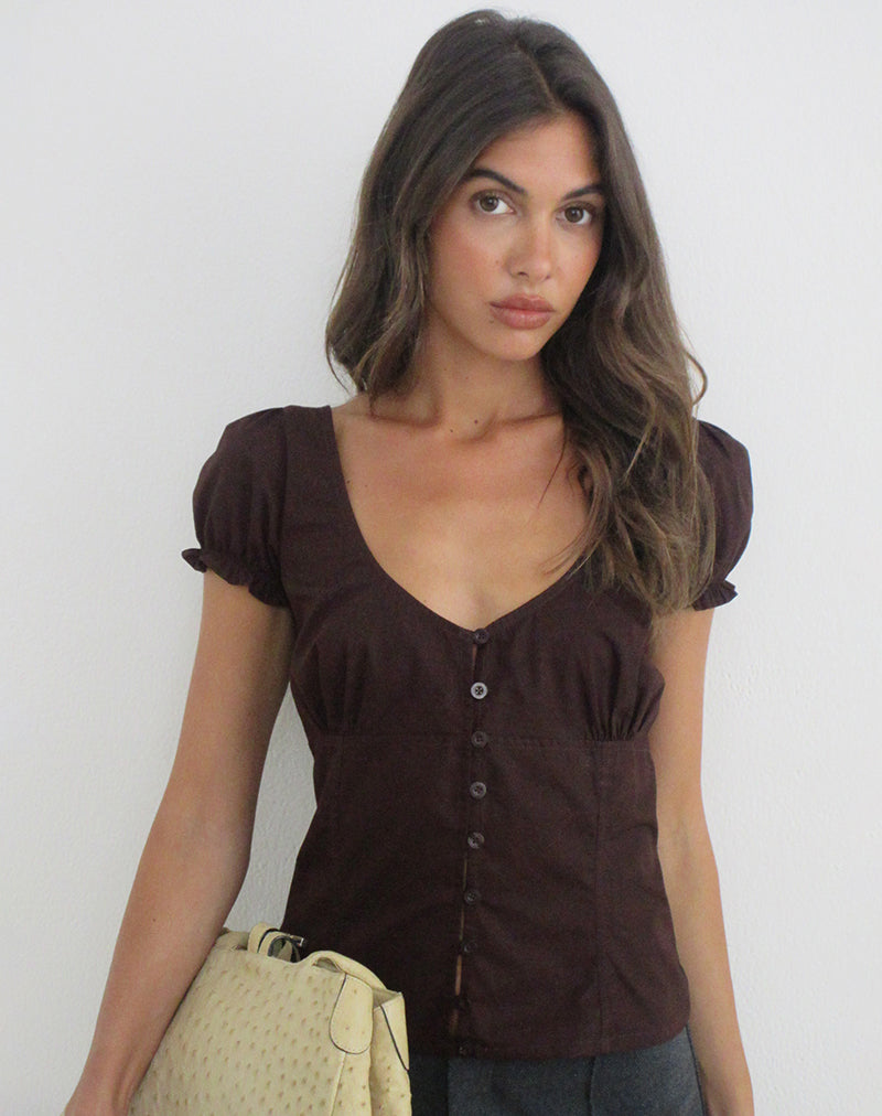 Image of Nurma Blouse in Poplin Bitter Chocolate