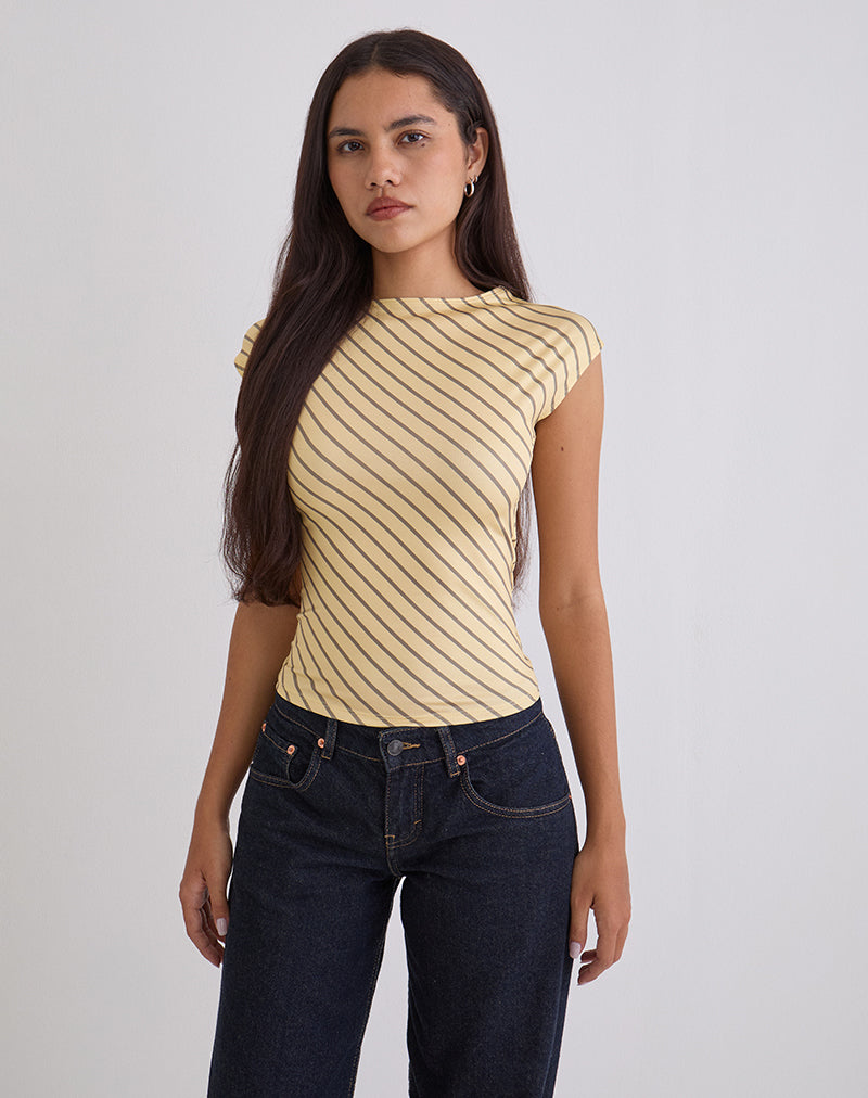 Image of Nova Slinky Top in Yellow Diagonal Stripe