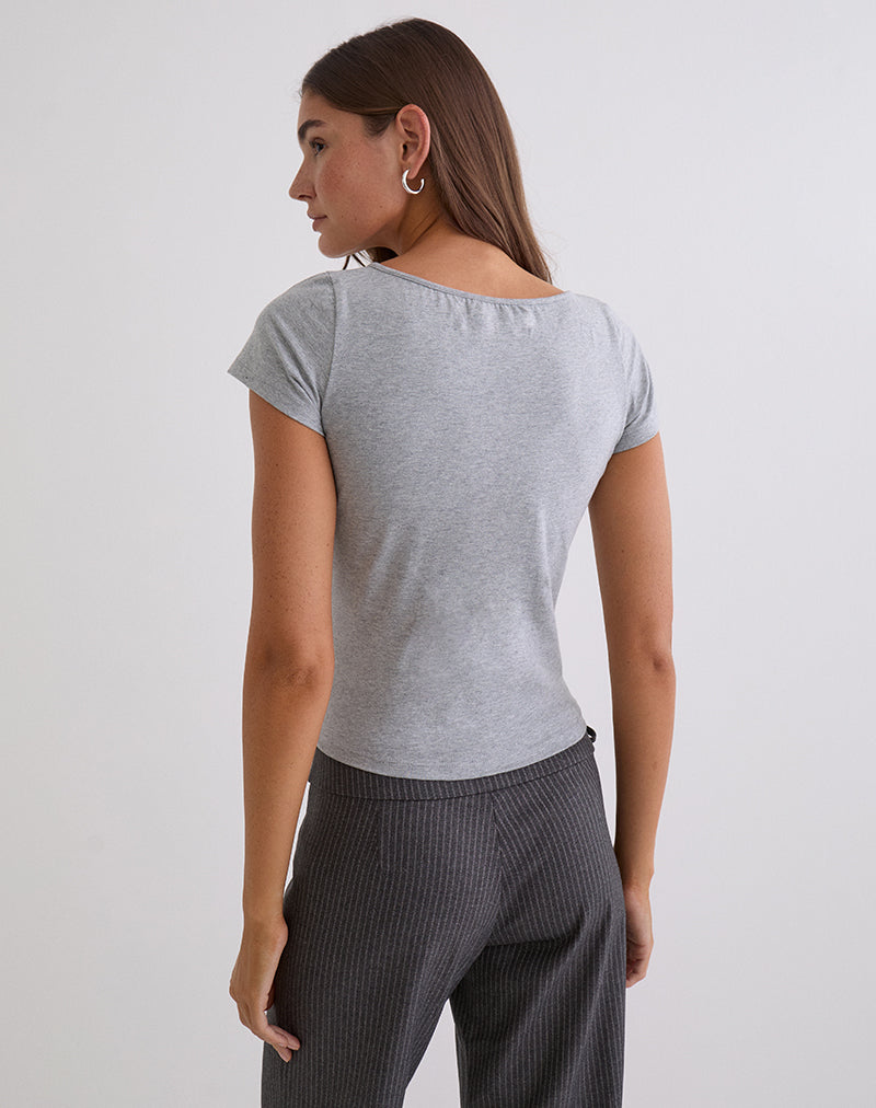 Image of Obanai Short Sleeve V Neck Top in Grey Marl