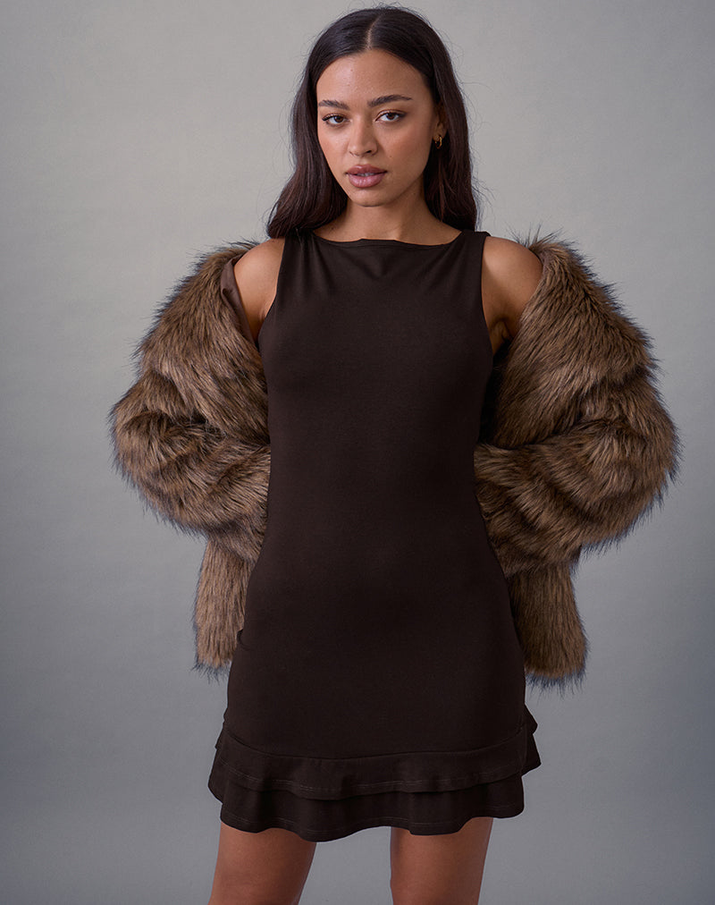Image of Opaline Backless Mini Dress in Chocolate Brown