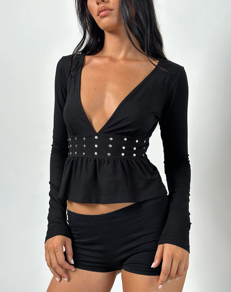 Image of Ophay Top in Jersey Black with Studs