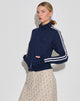 Image of Orion Zip Up Jumper in Navy with White Stripes and M Embroidery