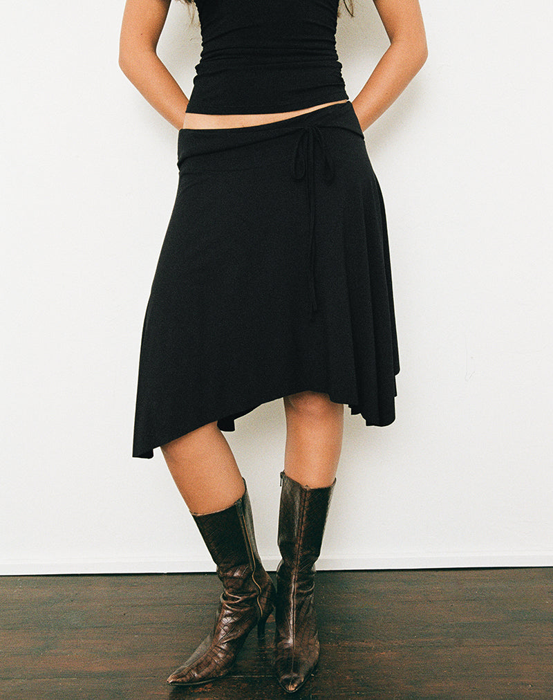 Image of Nestapa Tie Waist Midi Skirt in Black
