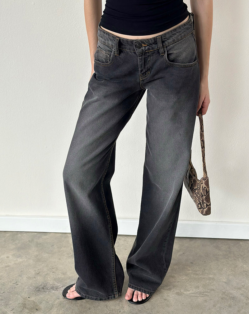 Image of Low Rise Parallel Jeans in Grey Used Bleach