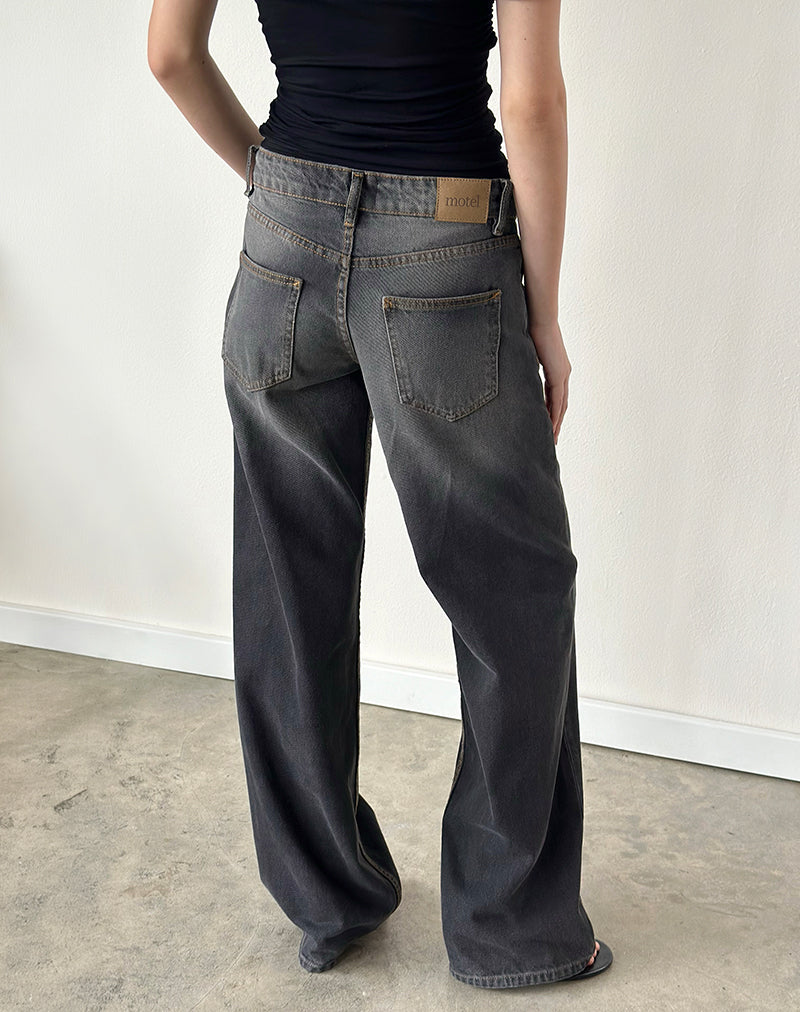 Image of Low Rise Parallel Jeans in Grey Used Bleach