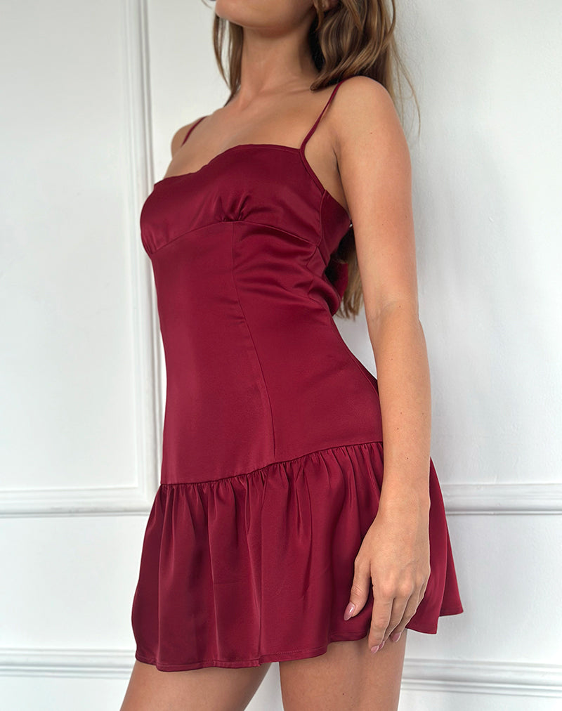 Image of Oshi Open Back Mini Dress in Satin Red