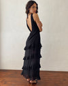 Image of Otna Ruffle Detail Chiffon Maxi Dress in Black