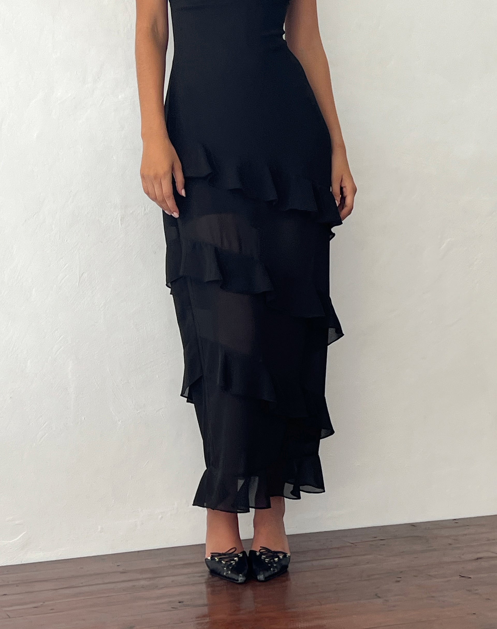 Black layered best sale ruffle dress