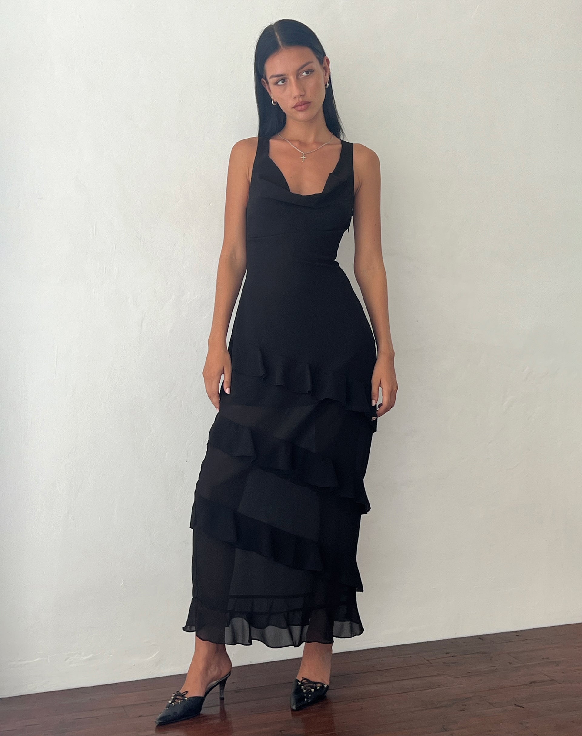 Black ruffle tea outlet dress