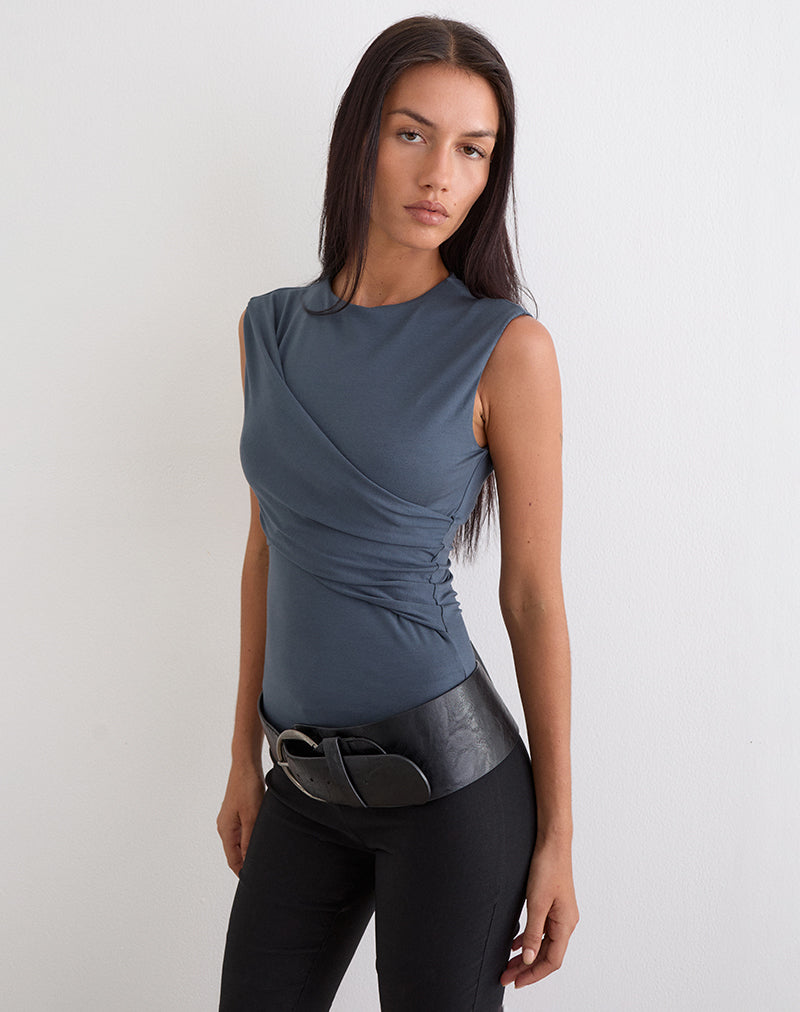 Image of Otso Twist Wrap Top in Rayon Jersey Ocean Storm