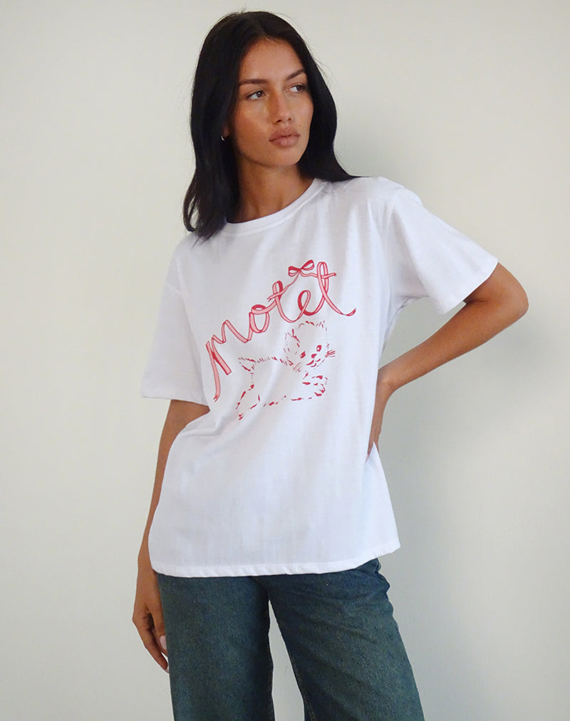 Image of Oversized Basic Tee in White with Kitty