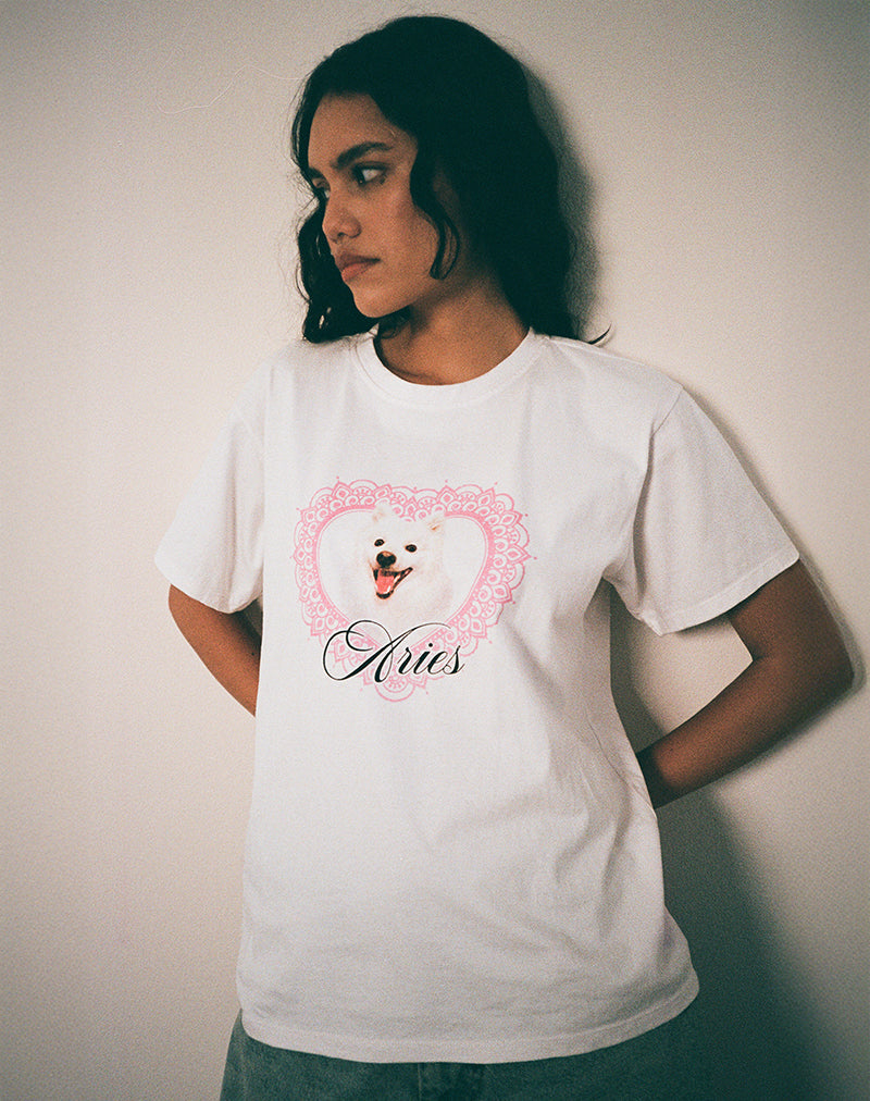 Image of Oversize Basic Tee in White with Aries Motel Pet Print
