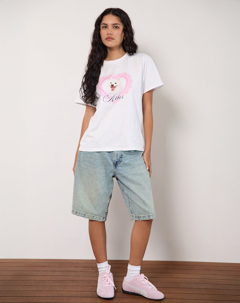 Image of Oversize Basic Tee in White with Aries Motel Pet Print