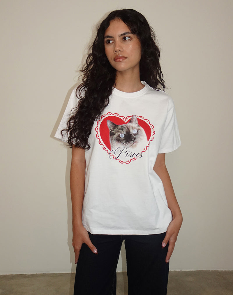 Image of Oversized Basic Tee in White with Pisces Motel Pet