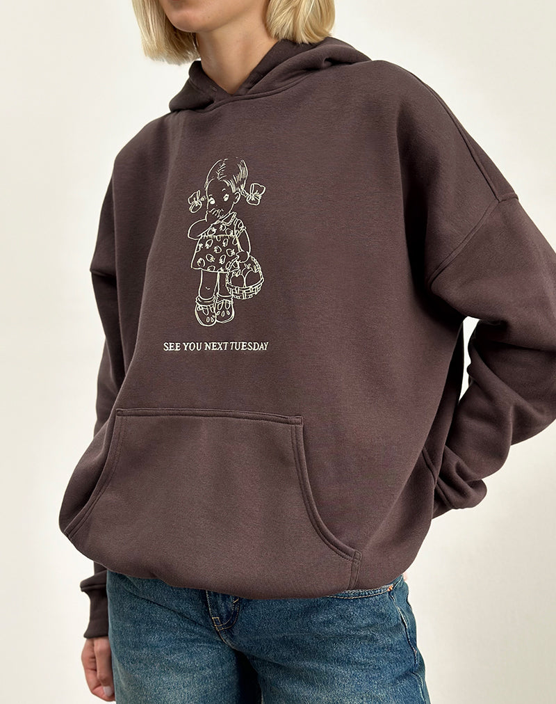 Oversize Hoodie in Deep Mahogany with See You Next Tuesday Print