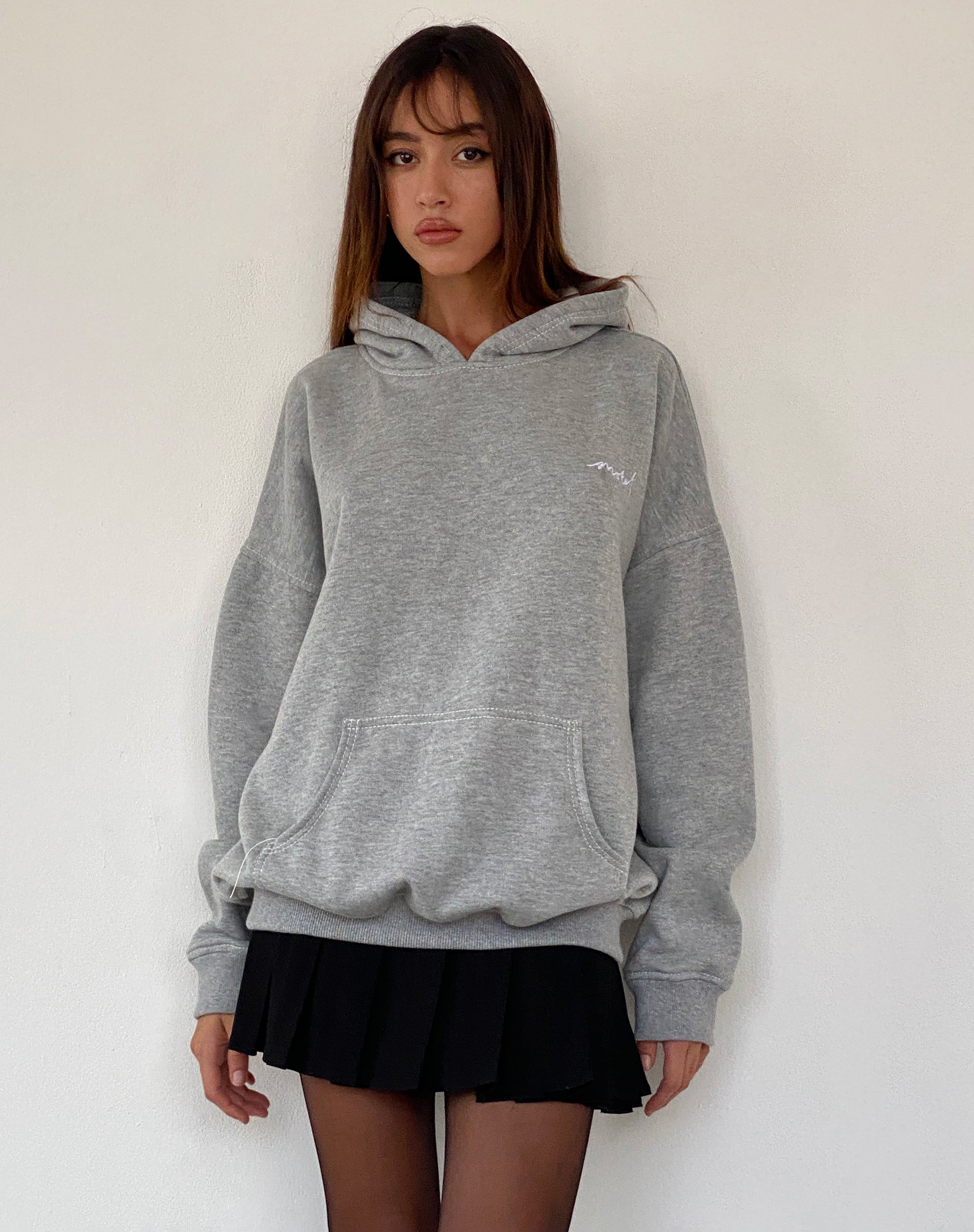 Image of Oversize Hoodie in Grey Marl with Motel Scribble Embroidery
