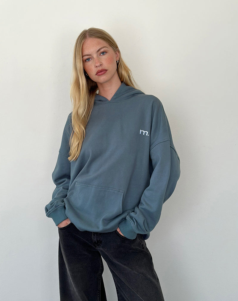 Image of Oversized Hoodle in Blue Mirage with White 'MOTEL' Embroidery