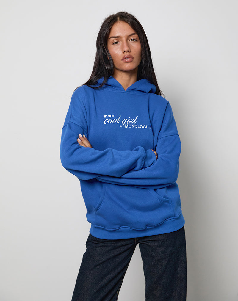 Oversized Hoodie in Cobalt Blue with Cool Girl Graphic