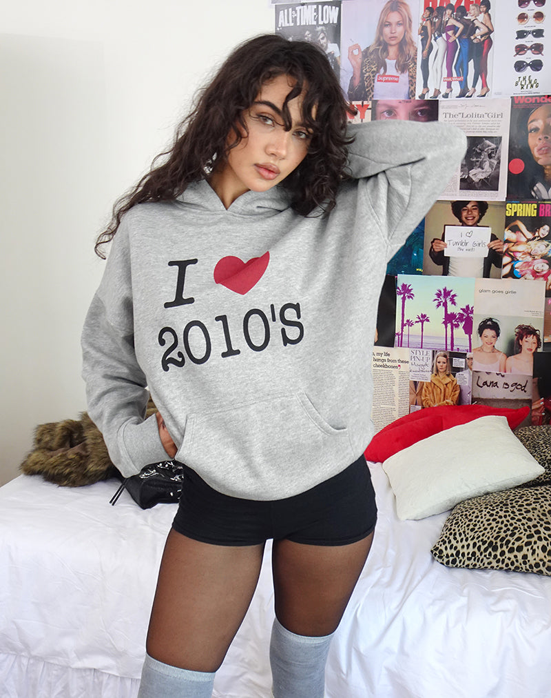 Oversized Hoodie in Grey Marl with I Love 2010's Print