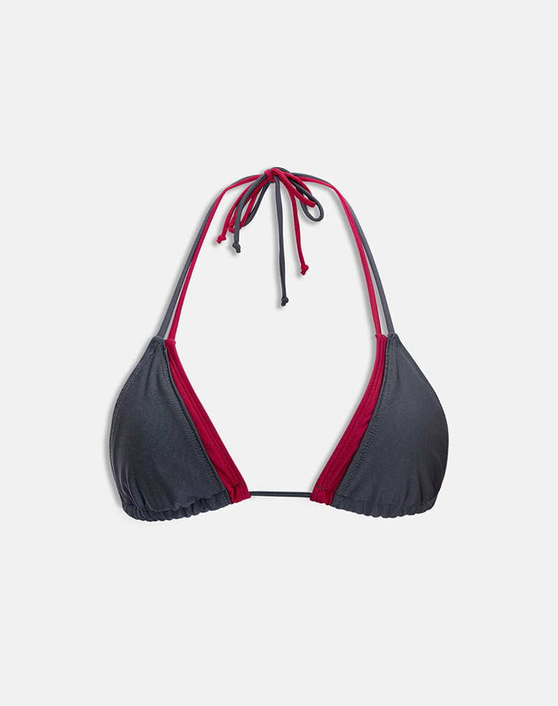 Image of Pada Double Layer Bikini Top in Charcoal and Red