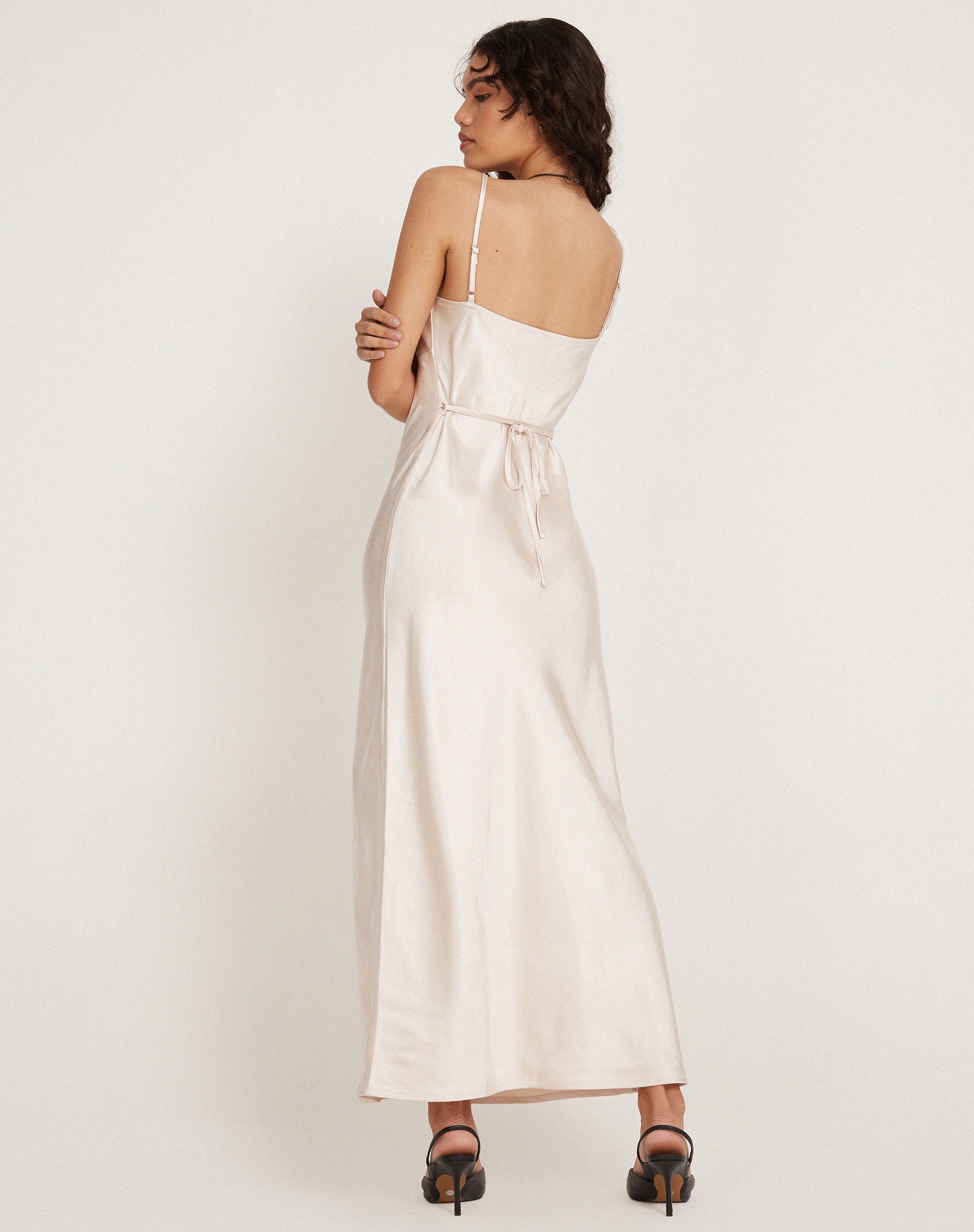 Vilarica Mini Slip Dress in Satin Pearled Ivory with Lace