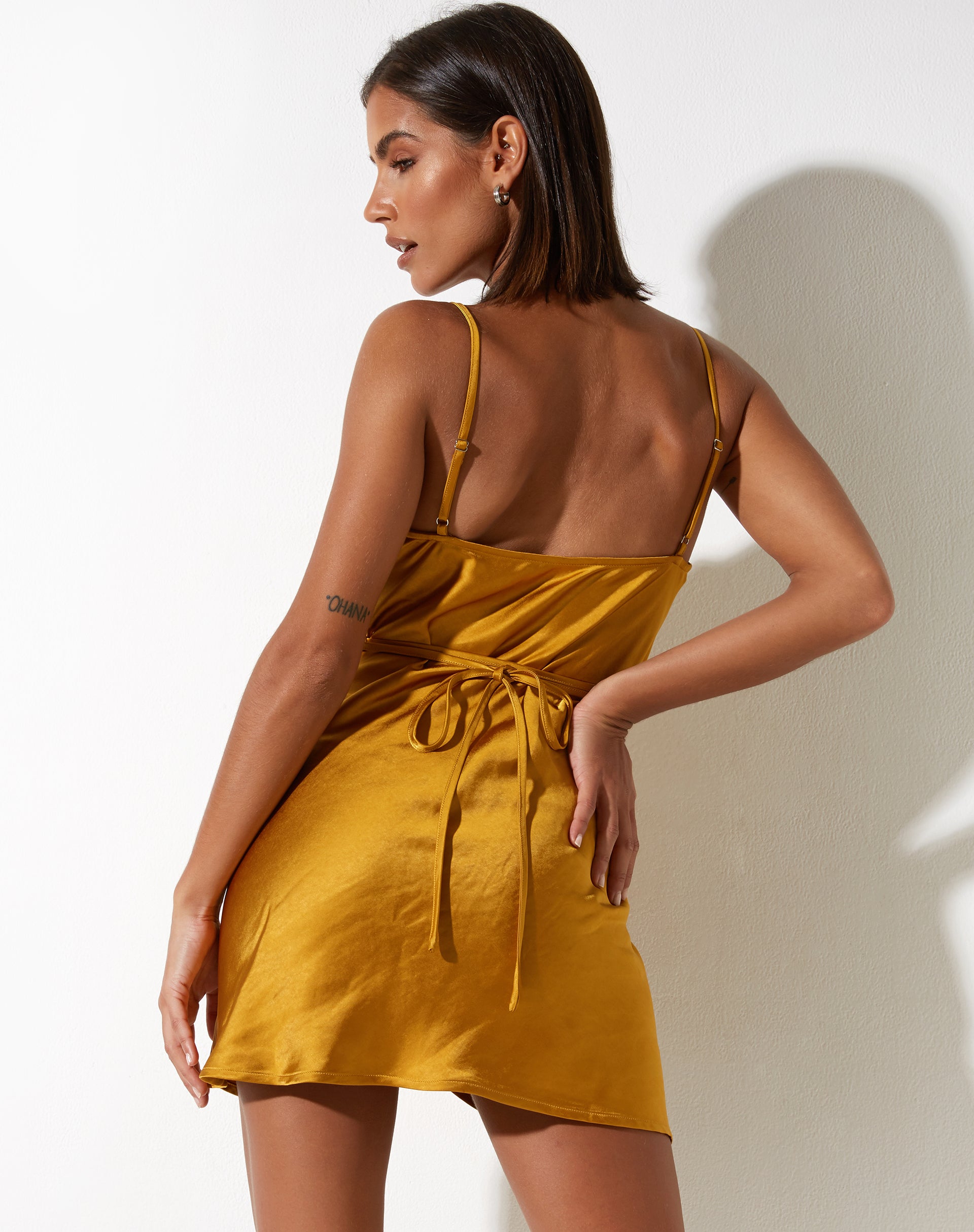 image of  Paiva Slip Dress in Satin Mustard